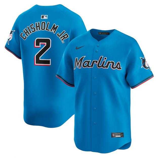 Mens Miami Marlins #2 Jazz Chisholm JR. Blue Limited Stitched Baseball Jersey Dzhi->miami marlins->MLB Jersey